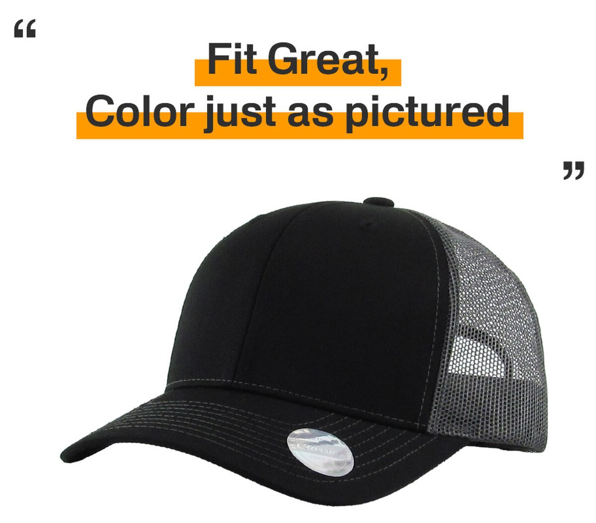 Black Dark Gray Two Tone Classic 6 Panel Trucker Mesh Snapback Side View Fit Great